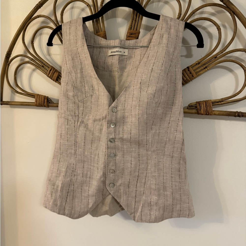 Women's Beige Linen vest sz m